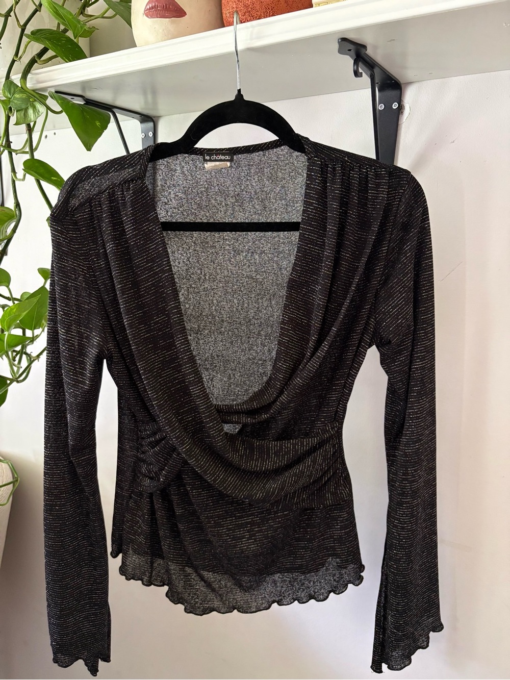 le château Metallic Black Knit Top